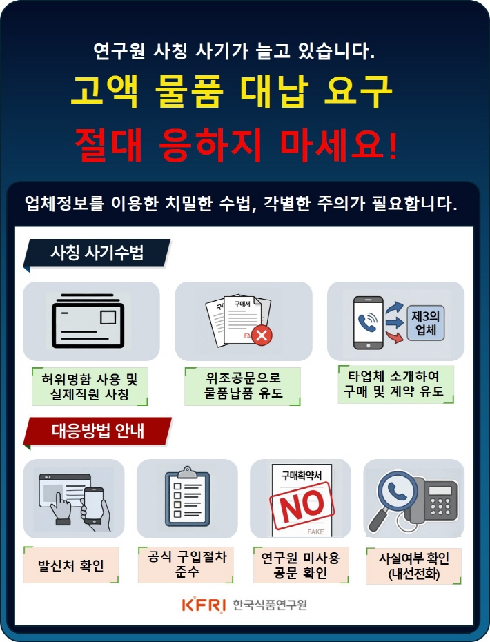 연구원 사칭 허위구매 사기피해 예방안내